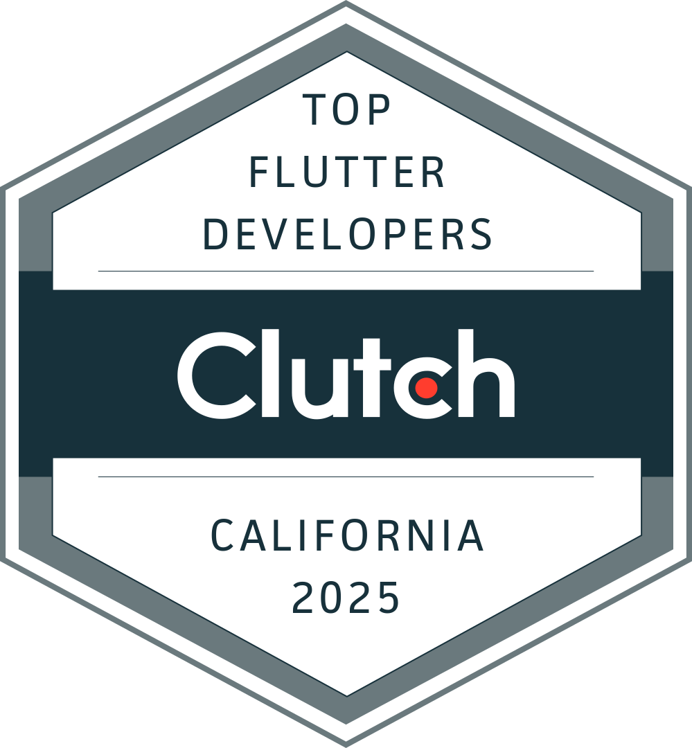Badge issued by Clutch - reads: Top Flutter Developers: California 2025
