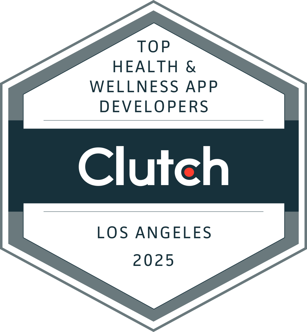 Badge issued by Clutch - reads: Top Health & Wellness App Developers - Los Angeles 2025